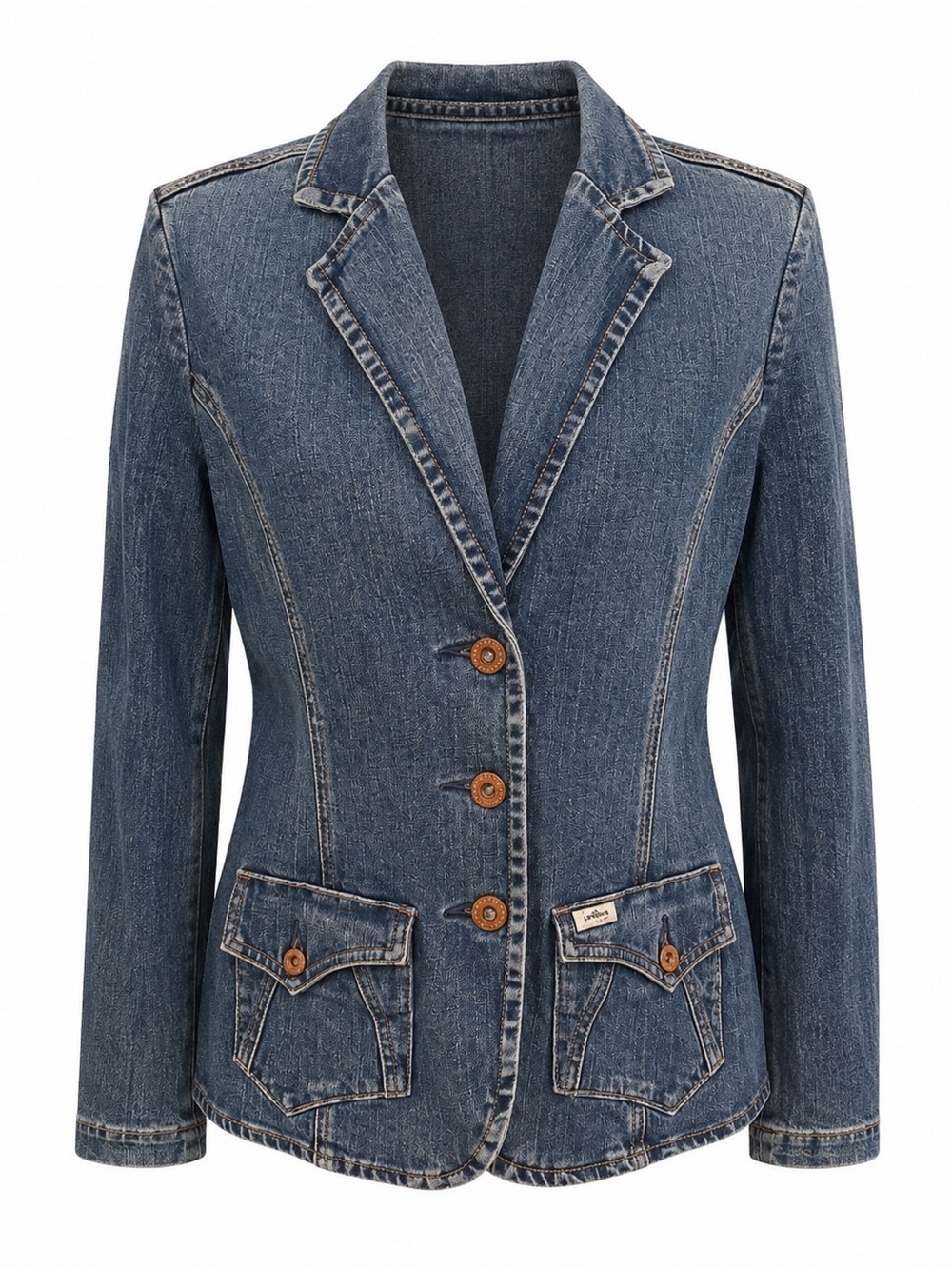 Levi’s Denim Blazer Jacket Women’s M (8/10) Medium Wash, Stretch, Copper Buttons
